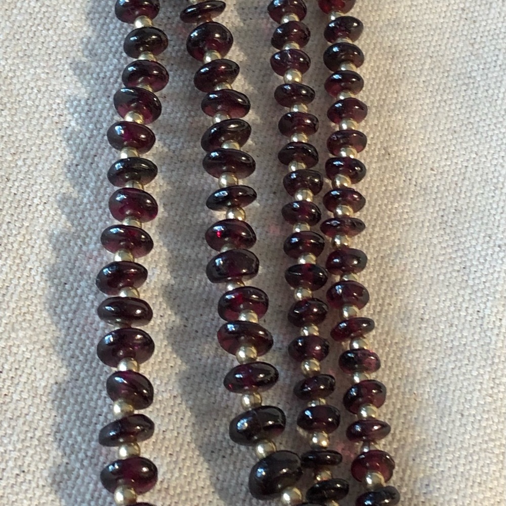 Vintage Garnet Gemstone & Gold Fill Bead & Filigree Clasp 34” Necklace - Picture 9 of 9